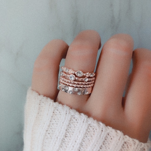 5Pcs/Set Crystal Rose Gold rings - Picture 2 of 5